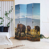 Double-Sided African Elephants & Zebras Animals Canvas Room Divider, 4 Panels, 70" H x 63" L